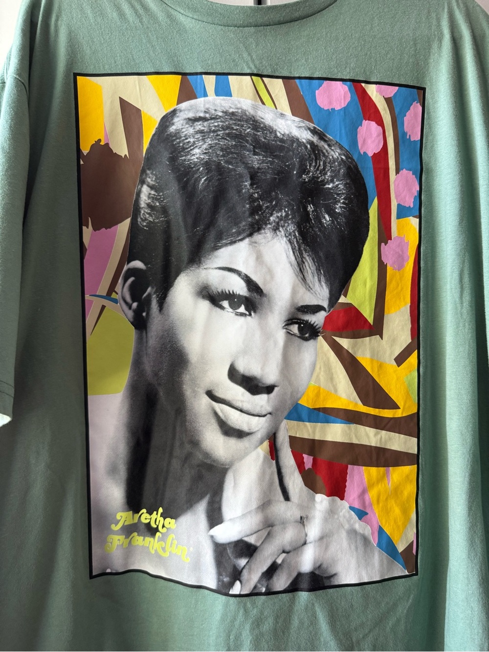 Aretha Franklin Queen of Soul Graphic Tee | Sage Green 3XL | Licensed 2024